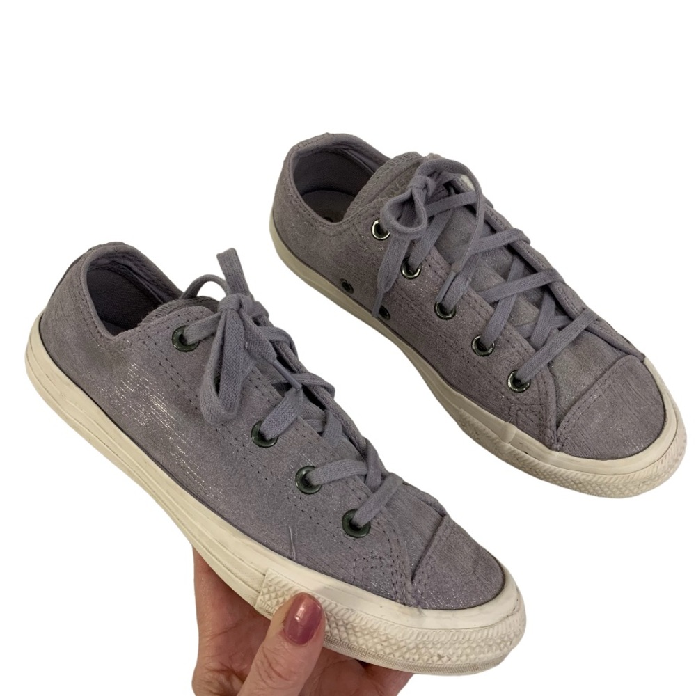 Girl’s Converse All Star Low Top Lace-Up Purple with Silver Shimmer Sneakers 3